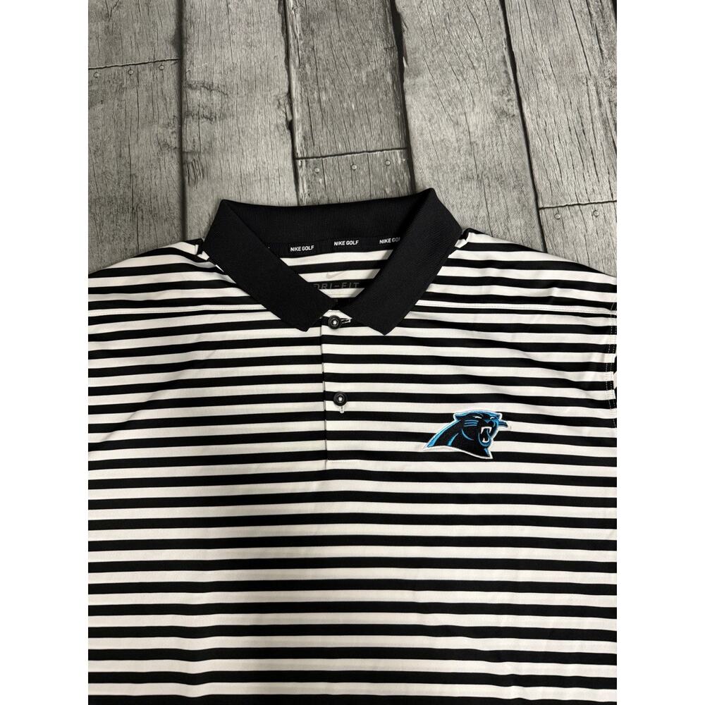 NWT Mens Nike Golf Carolina Panthers Polo Shirt XL Dri Fit Striped X-Large SS